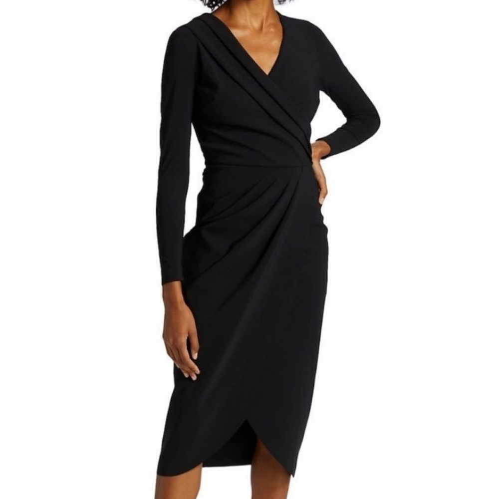 Chiara Boni La Petite RobeJodene Pleated Wrap Midi Dress Black Size 10